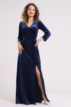 Rochie lunga din catifea cu slit lateral