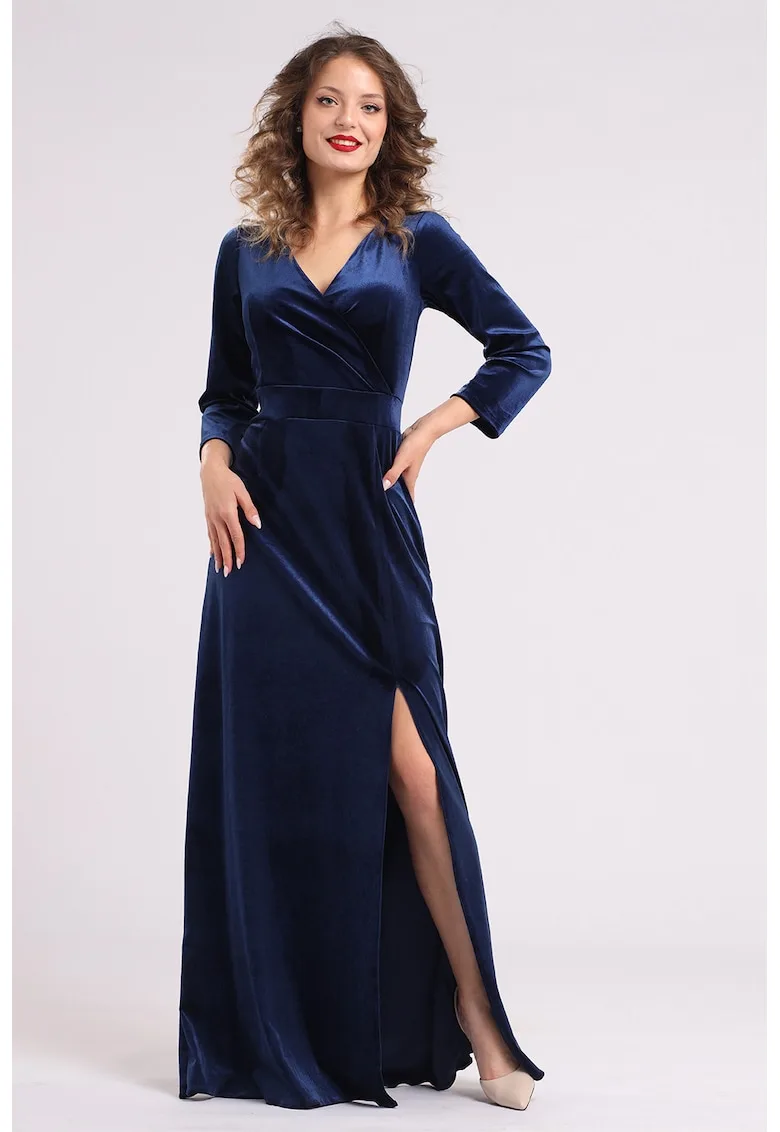 Rochie lunga din catifea cu slit lateral