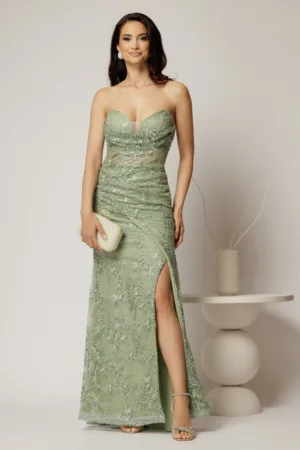 Rochie lunga din dantela verde menta croi sirena su bretele detasabile