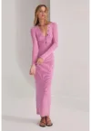 Rochie lunga din tricot cu maneci lungi si detalii din nasturi
