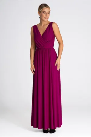 Rochie lunga eleganta - fara maneci - poliester - violet
