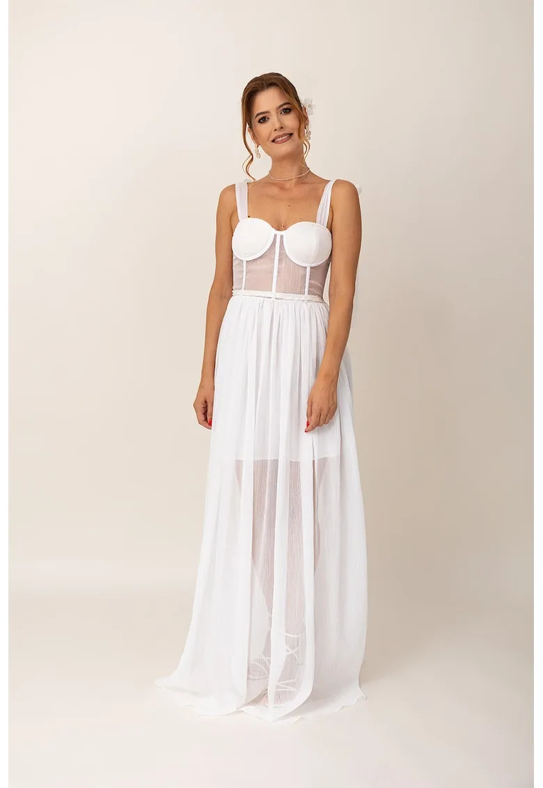 Rochie lunga evazata cu detalii semitransparente