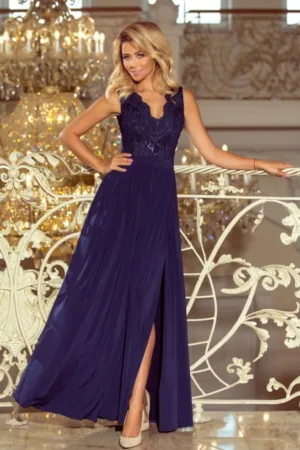 Rochie lunga fara maneci cu decolteu brodat -