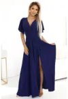 Rochie lunga maxi cu decolteu petrecut -  Albastru marin