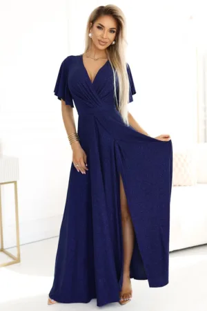Rochie lunga maxi cu decolteu petrecut - Albastru marin