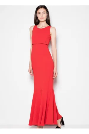 Rochie lunga - rosie - viscoza/poliester