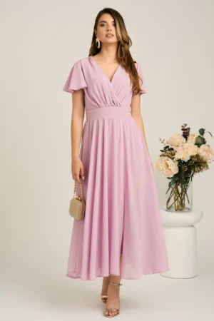 Rochie lunga roz din voal in clos cu glitter- Moze