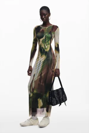 Rochie lunga semitransparenta cu model