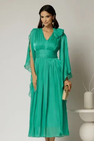 Rochie lunga verde crud de seara din voal peliculizat