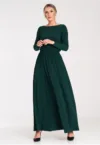Rochie lunga  verde - cu maneci lungi - poliester -