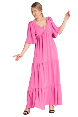 Rochie lunga volane - fuchsia - poliester -
