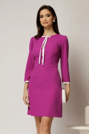 Rochie magenta cu nasturi perlati si funda