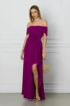 Rochie magenta lunga cu trandafir in talie