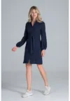 Rochie -  maneca lunga - bleumarin - bumbac
