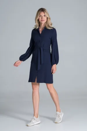 Rochie - maneca lunga - bleumarin - bumbac