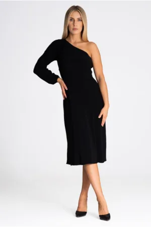 Rochie maneca lunga - poliester - negru