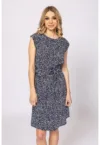 Rochie  maneci scurte - decolteu rotund - talie cu curea - bleumarin - 100% viscoza