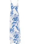 Rochie -  matase - alb/albastru -