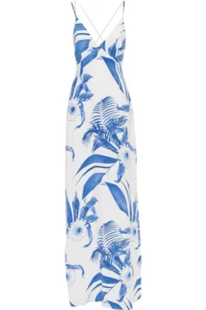 Rochie -  matase - alb/albastru -