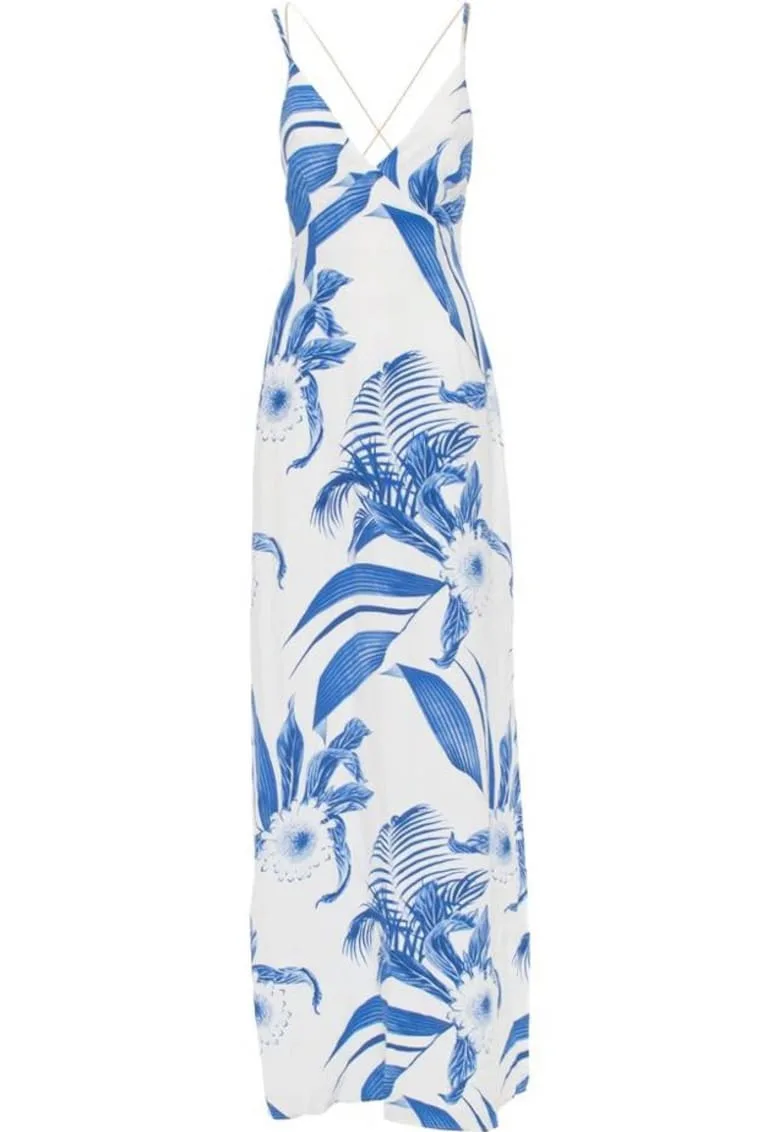 Rochie - matase - alb/albastru -