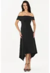 Rochie maxi A-line -  umeri goi - negru - material de inalta calitate