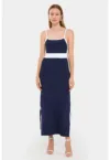Rochie maxi -  Albastru inchis/Alb - Jerseu - Albastru marin -