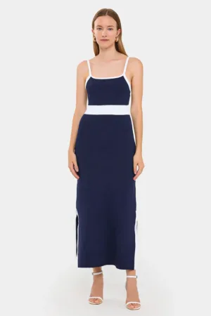 Rochie maxi -  Albastru inchis/Alb - Jerseu - Albastru marin -