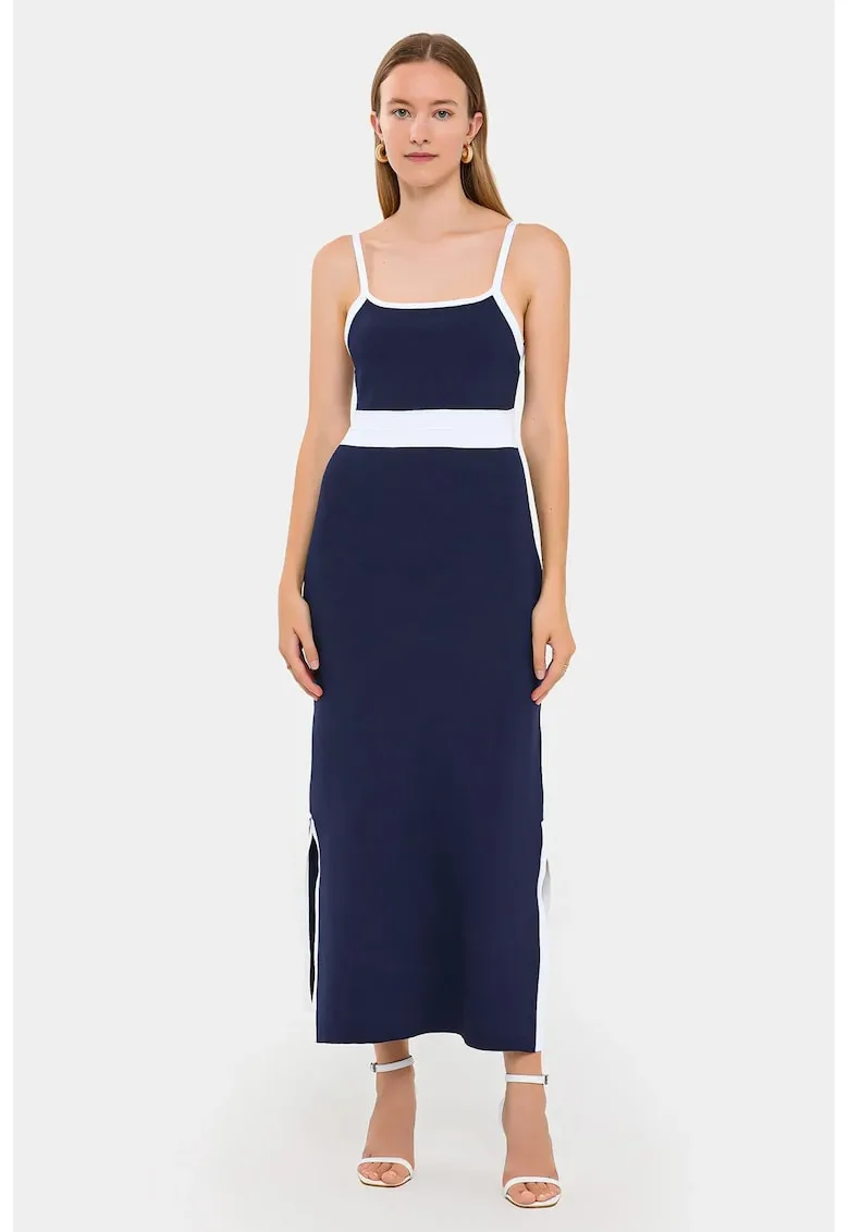 Rochie maxi - Albastru inchis/Alb - Jerseu - Albastru marin -