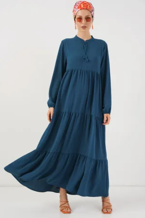 Rochie maxi HiCCUP BDART - cu snur - textil - albastru safir