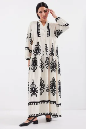 Rochie maxi  BDART - decolteu in V - captusita - textil - crem