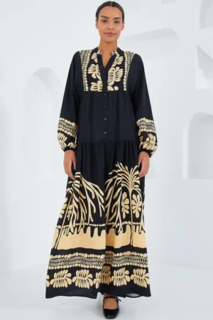 Rochie maxi  BDART - decolteu in V - captusita - textil - gri carbune