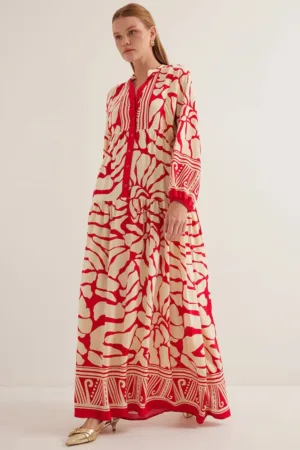 Rochie maxi HiCCUP BDART - decolteu in V - captusita - textil - rosu