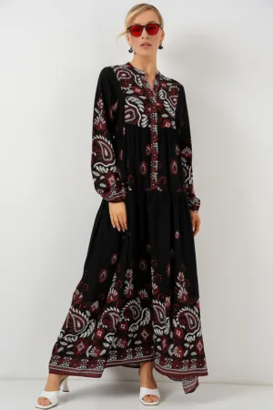 Rochie maxi  BDART - decolteu in V - captusita - textil - rosu inchis