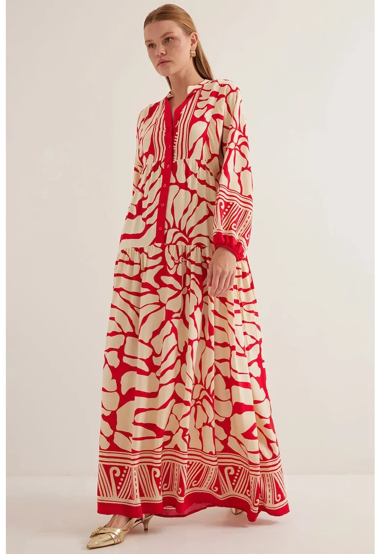 Rochie maxi HiCCUP BDART - decolteu in V - captusita - textil - rosu