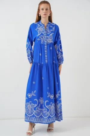 Rochie maxi -  BDART - inchidere cu nasturi - textil - albastru indigo