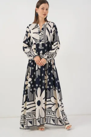 Rochie maxi - HiCCUP BDART - inchidere cu nasturi - textil - bleumarin