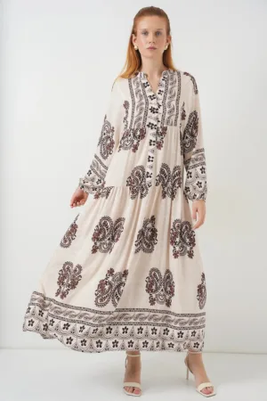 Rochie maxi -  BDART - inchidere cu nasturi - textil - maro