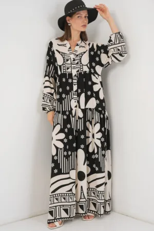 Rochie maxi - HiCCUP BDART - inchidere cu nasturi - textil - negru