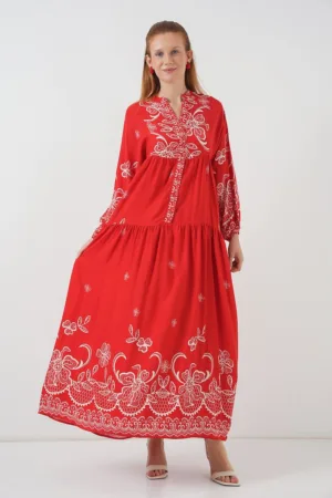 Rochie maxi - HiCCUP BDART - inchidere cu nasturi - textil - rosu inchis