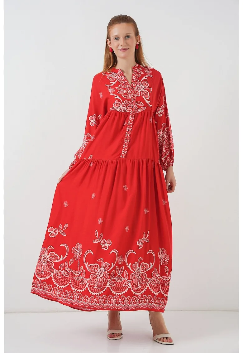 Rochie maxi - HiCCUP BDART - inchidere cu nasturi - textil - rosu inchis