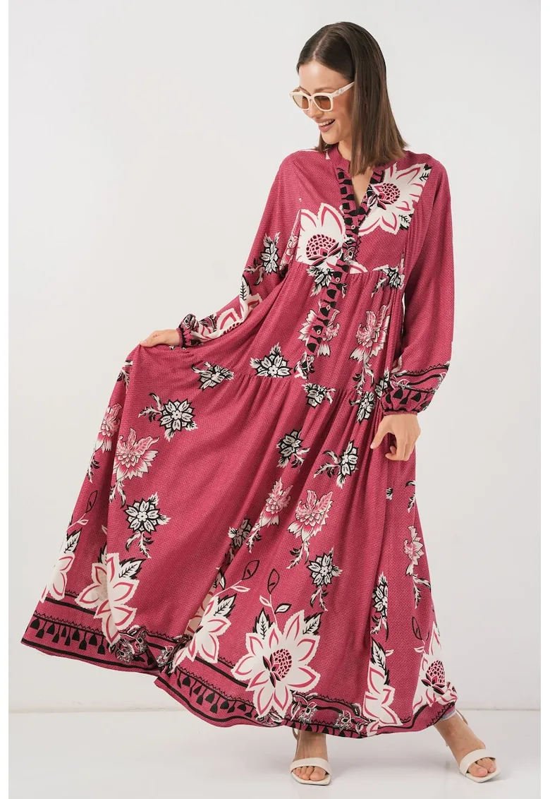 Rochie maxi - HiCCUP BDART - inchidere cu nasturi - textil - roz prafuit