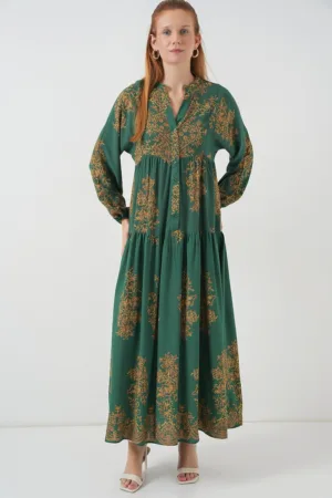 Rochie maxi - HiCCUP BDART - inchidere cu nasturi - textil - verde padure