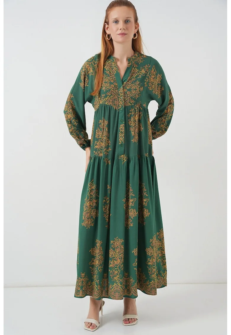 Rochie maxi - HiCCUP BDART - inchidere cu nasturi - textil - verde padure