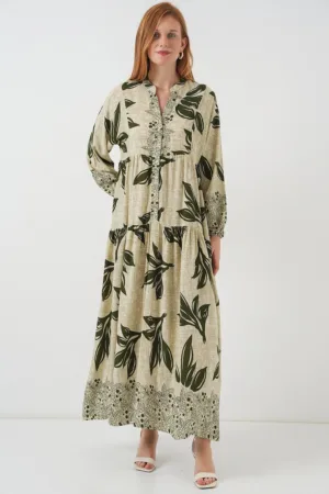 Rochie maxi HiCCUP BDART - inchidere cu nasturi - textil - verde padure