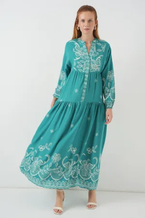 Rochie maxi -  BDART - inchidere cu nasturi - textil - verde prafuit