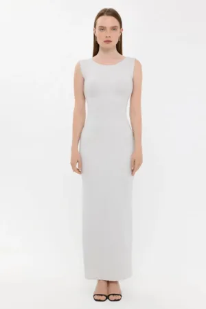 Rochie maxi -  Bodycon - Decolteu rotund - Gri - Elastan/Poliamida