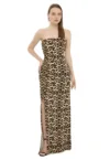 Rochie maxi -  Fara bretele - Imprimeu animal - Viscoza - Maro