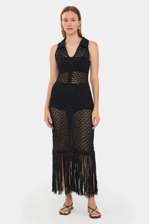 Rochie maxi -  Fara maneci - Decolteu in V - Negru - Acril