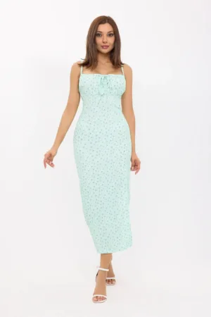 Rochie maxi -  Floral - Verde - Poliester