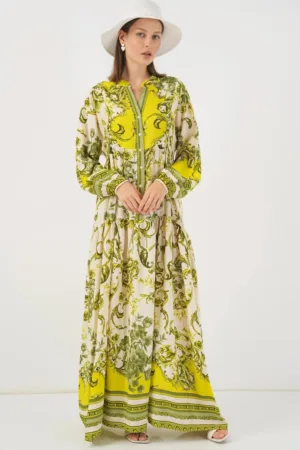 Rochie maxi - HiCCUP BDART - inchidere cu nasturi - textil - verde deschis